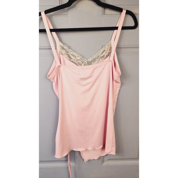 Blush Pink silky Camisole lingerie intimate top sequined lace trim ruched Large - Picture 4 of 7